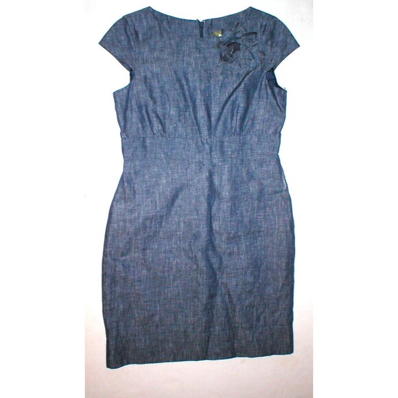New $189 Womens Taylor Dress 8 Dark Denim 100% Linen Flower Pin Jean Color Blue - Picture 1 of 4
